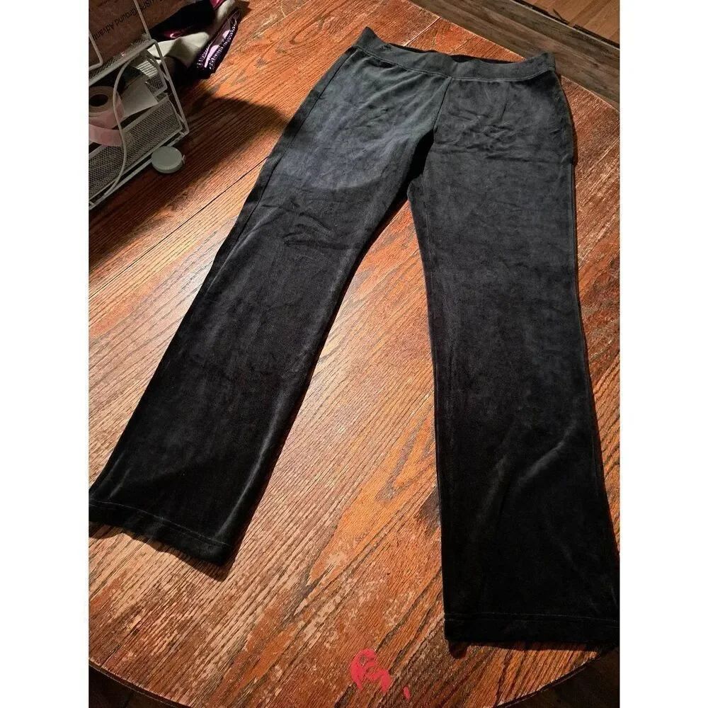 Karen Scott Sport PM Black Velour Elastic Waist Full-Length Pants Petite Medium